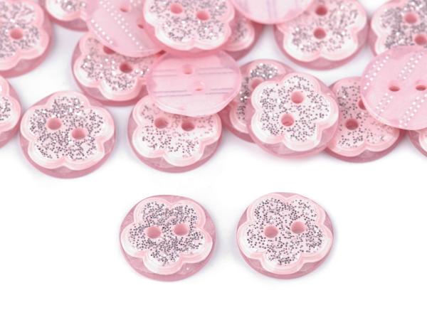 Kunststoffknopf 2-löchrig Ø 13mm Rosa mit Silberglitter
